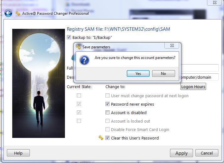 To reset Account's password - make sure that Clear this User's Password option is selected.