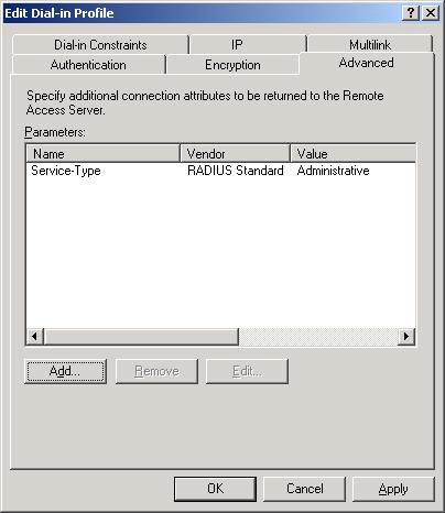 Chapter 19: Sample setup - Microsoft RADIUS DRAFT 311 21. Select Administrative for Attribute value and click OK.