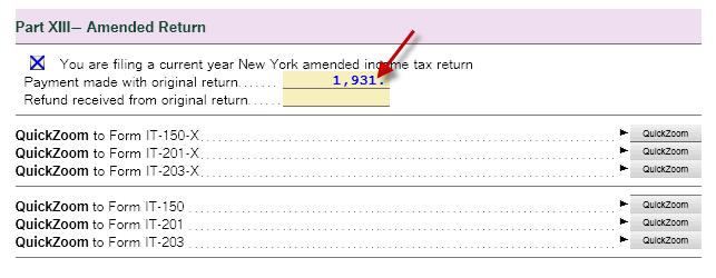 If you paid an amount when filing your original New York