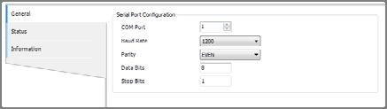 Modbus RTU serial port configuration Modbus RTU serial port configuration is displayed in the work area by selecting the Modbus Serial Port Configuration tab after a double click