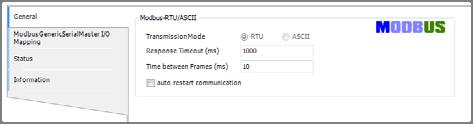 Modbus RTU master configuration Modbus RTU master configuration is displayed in the work area by selecting the Modbus Master Configuration tab after a double-click on Modbus COM > Modbus Master COM