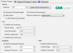 The parameters of the CAN interface are grouped in three tabs accessible on the right part of the PLC configuration tool when the CAN master element has been added to the configuration tree.