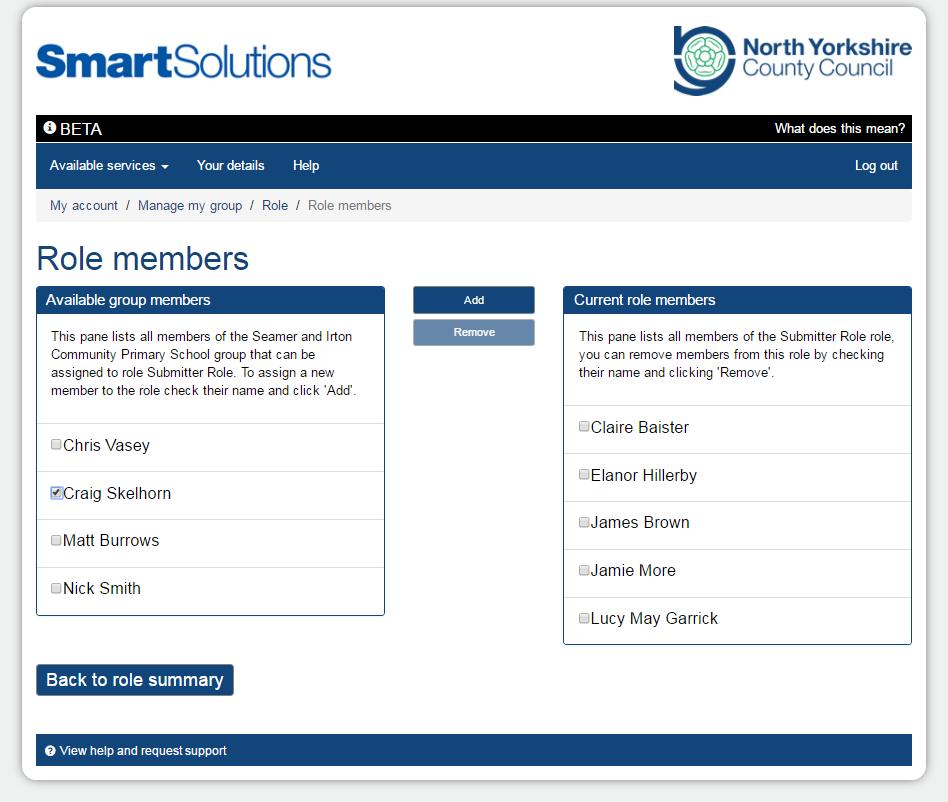 8. To add users to a role select the Summary tab on the edit role page shown above. On the right of this page you will find a Manage role members button. 9.