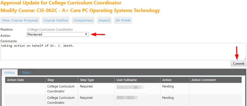 Optional META Functionalities Approvals After choosing a position, select the Action from