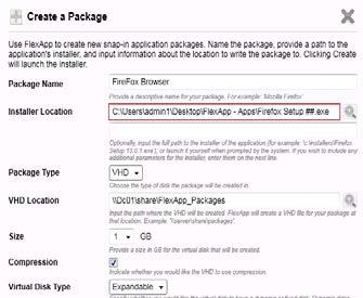 12. Create a DIA Package from an application installer. In the FlexApp Packaging Console, click on the Create button. 13.