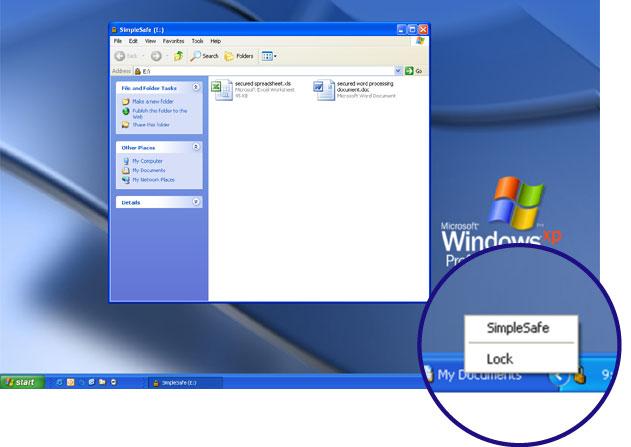 Locking the Security Area in Windows Locking the Security Area, closes the Security Area partition on your flash drive, returns you to the application partition, and closes the SimpleSafe program.