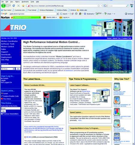 Motion Coordinator Technical Reference Manual The Trio Motion Technology Website The Trio website contains up to the minute news, information and support for the Motion Coordinator product range.