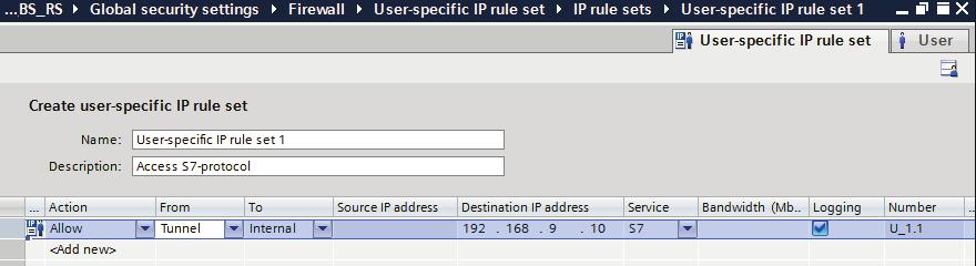 VPN for network linking 5.3 VPN with SOFTNET Security Client and SCALANCE S as user-specific firewall Figure 5-11 Creating remote access users 5.3.8 Configuring user-specific firewall rule sets Follow the steps below: 1.