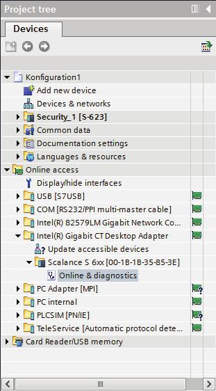 Basic configuration 3.1 Configuring IP addresses for SCALANCE S 5. Double-click on "Online & Diagnostics". 6. In the window that follows, select the "Functions" > "Assign IP address" menu. 7.