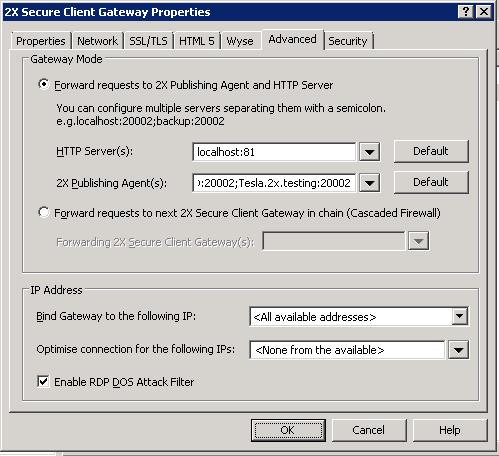 Allow Modification of 2X and RDP Connections Select this option to allow users to create new connections to other gateways or modify existing ones, and also allow them to create new RDP connections