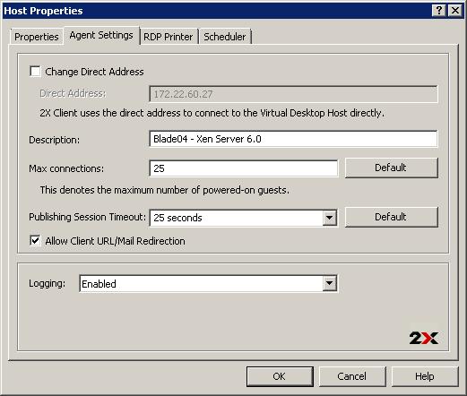 Configuring VDI Agent from the Agent Settings Tab in the VDI Host Properties Changing the Direct Address This address is only used in Direct Connection mode and it could be an internal or external IP.