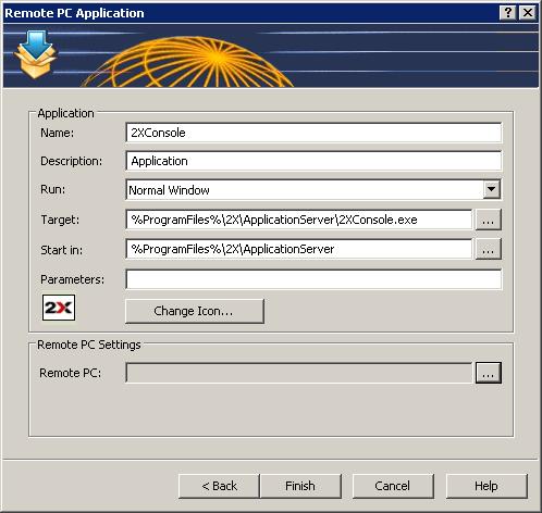 4. In the third step of the wizard you have to configure the application. Note: Use the Browse button next to the Target input field to browse to the application executable.