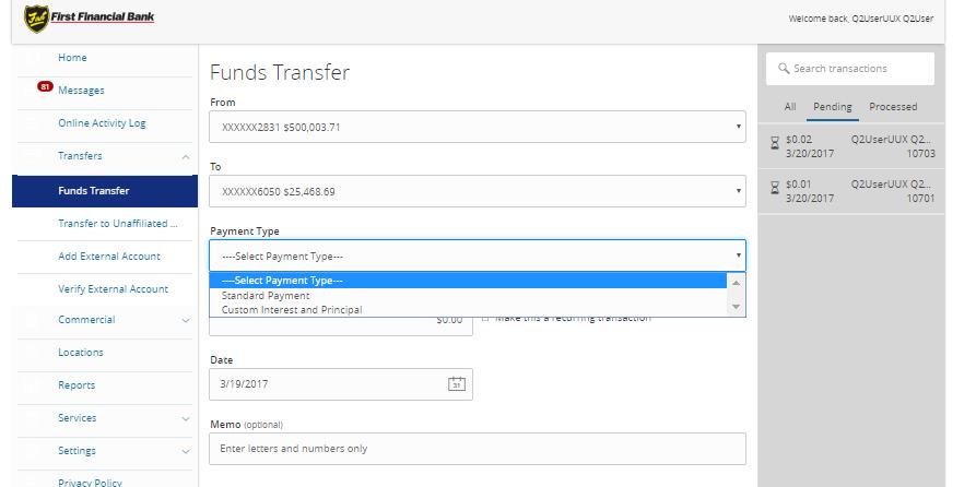 You can access funds transfers from the left side navigation.