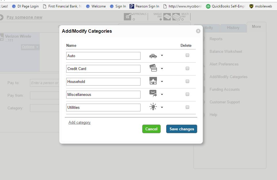 In the Add/Modify Categories screen users can add new categories to