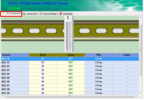 Main Screen Using iosearch I/O Configuration Tab (General) The I/O Configuration tab shows the status of every