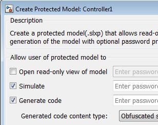 Password Protected Models Protect design IP for models and generated code Support options Simulation: Allow Accelerator mode Code