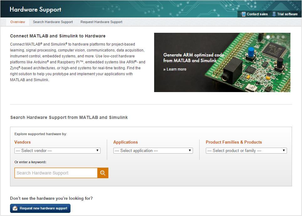 Hardware Support Packages HW Support Packages are: Downloadable from MathWorks websites Available for free with required base