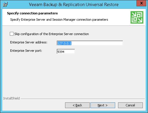 This step is optional: you can select Skip configuration of the Enterprise Server connection check box.