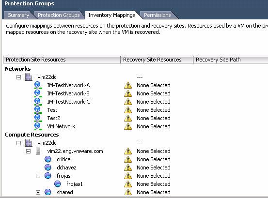 Recovery Infrastructure Management with Site Recovery Manager Map resources from production to recovery