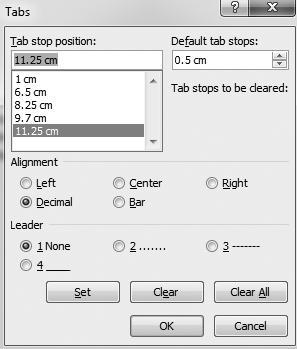 U 720 / 10 Adjust the position of one of your tabs. Select the tabbed text, then open the Tabs dialog When you need to adjust your tabs, start (as always!