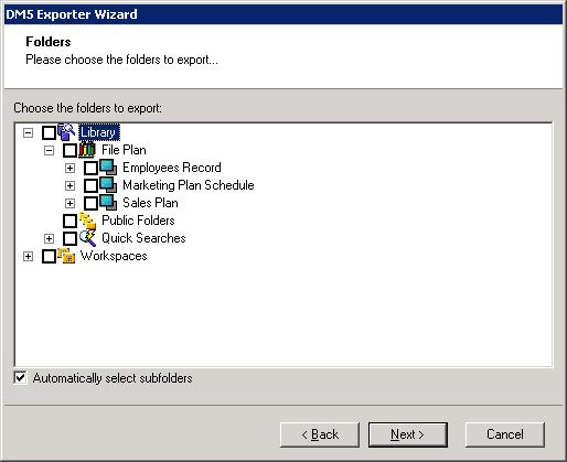 Figure 7: Folders Selection Screen You can select all subfolders of a selected folder by checking Automatically select