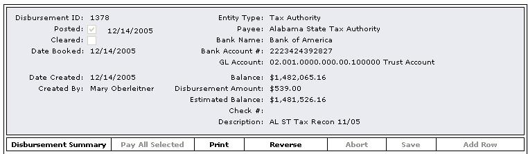 After the disbursement is posted the disbursement screen is refreshed and Post is no longer an option.
