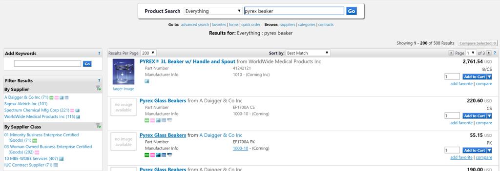 Comparing Items in Search Results - From the search results, product details can be compared. Simply choose the Compare Products options in the action drop-down and then click the button.