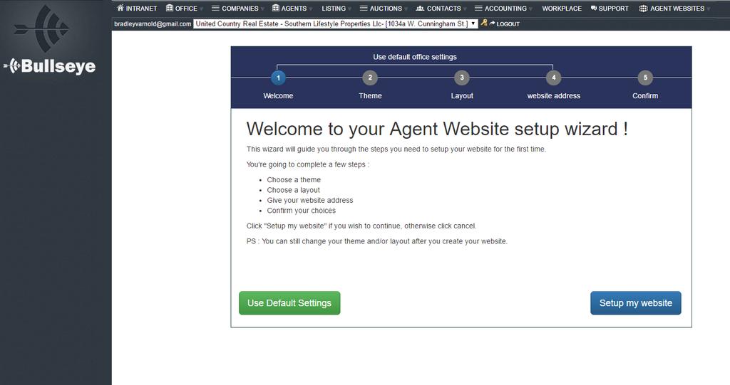 Use wizard to setup agent website.