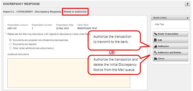 Click Authorize to transmit the message to the bank EXPORTING COLLECTIONS (DIRECT SEND COLLECTIONS) CREATING A DIRECT SEND COLLECTION To