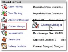 Set up a Content Manager Filter Postini Message Security includes Content Manager, which you can use to create custom filters based on a message s content, senders, and recipients.