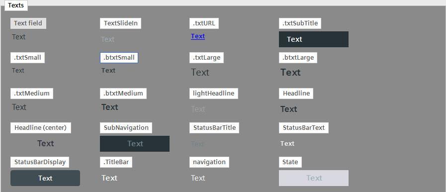 text styles: Table 5 Name of the text styles Object Normal font Bold