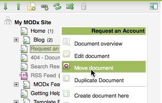 Moving WebPages to a New Document Parent Left-click on the icon of the document you want to move and select Move Document from the context menu.