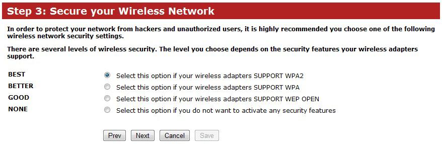 This step requires that you configure the security features based on your needs. The following options are available.