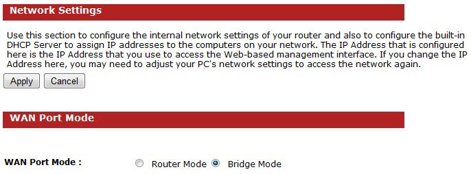 3.1.4 Network Settings The EN2HWI-N3 can be configured at a Router or a Bridge. Select Router mode if the WAN port is connected to the Internet.
