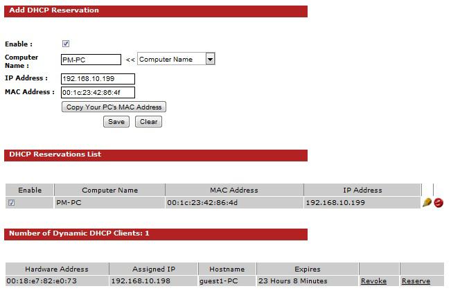 Add/Edit DHCP Reservation This option lets you reserve IP addresses, and assign the same IP address to the network device with the specified MAC address any time it requests an IP address.