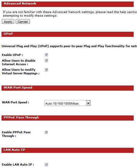 3.2.14 Advanced Network In this section you can configure the UPNP, WAN Ping, WAN port speed, multicast streams, and PPPoE pass-through settings. Enable UPnP: Place a check in this box to enable UPnP.