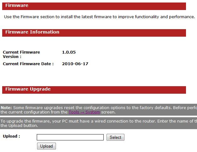 3.3.3 Firmware Upgrade Click on the Firmware link in the navigation menu. This page allows you to upgrade the firmware of the device in order to improve the functionality and performance.