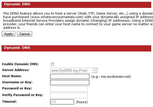 3.3.5 Dynamic DNS The Dynamic DNS feature allows you to host a server (Web, FTP, Game Server, etc.) using a domain name that you have purchased with your dynamically assigned IP address.