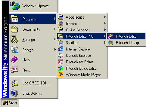 P-touch Editor P-touch Editor. Windows XP taskbar, P- touch Editor 4.