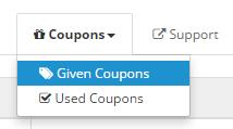 Coupons tab In the coupons tab you can see all the coupons that have been distributed to the customers. You also have 2 views to choose from: Given Coupons and Used coupons.
