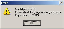 Error: invalid password When error icon shows, it is necessary to click OK and repeat registration,