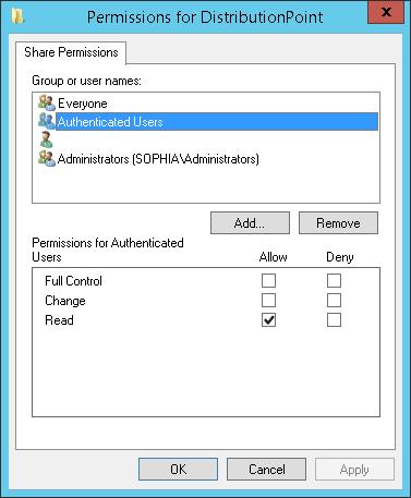 Figure 12: Sharing permissions 2.2. Create a Group Policy Object - Start the Group Policy Management program from Windows Start menu/administrative Tools.