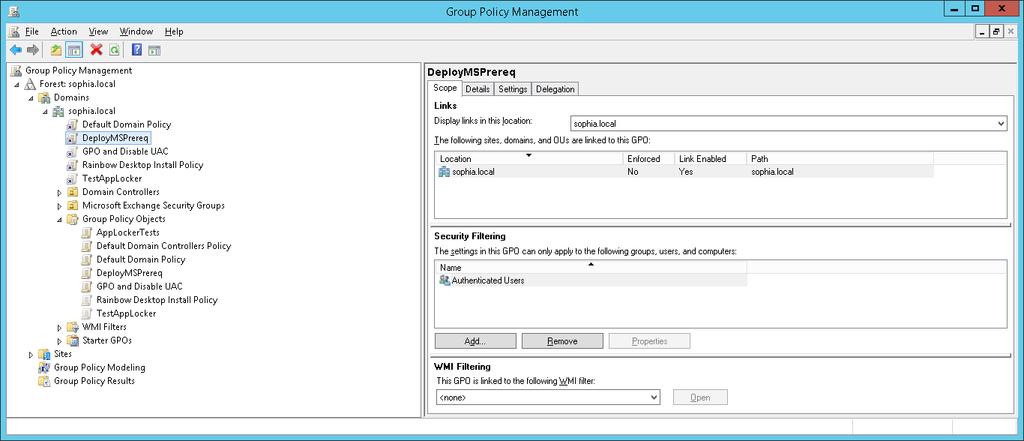 Figure 13: Group Policy Management 2.3. Assign the MSI package - From the Group Policy Management window, right-click the newly created policy and select Edit.