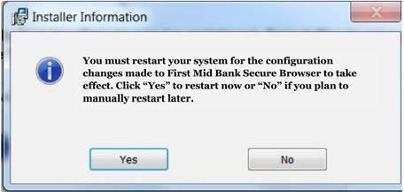 Select Yes to reboot now, or No to reboot at a later time.