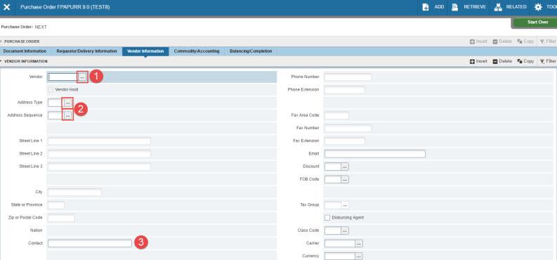 Requestor/Delivery Information defaults from the Profile Maintenance view in Banner Finance. 3.