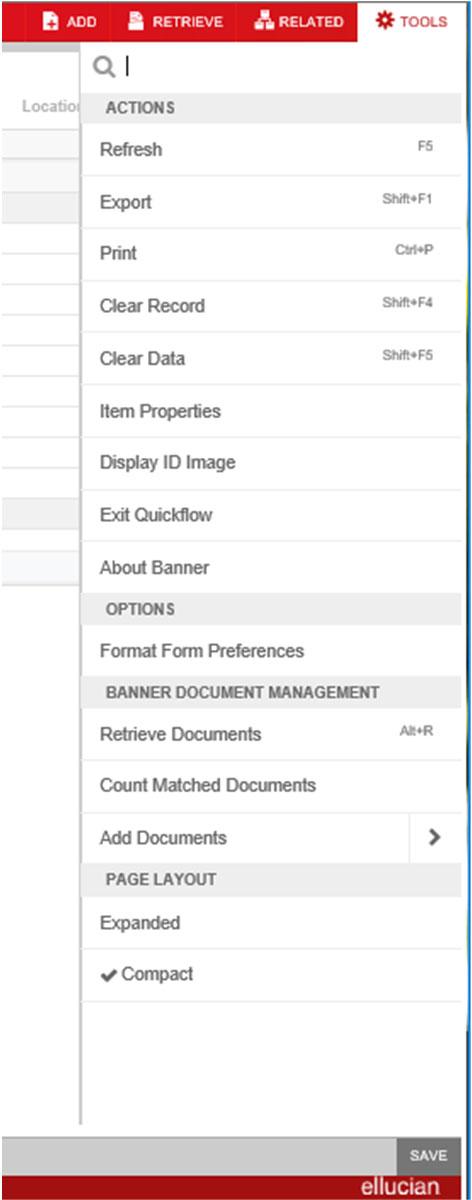Tools icon includes refresh, export, print, clear record, clear data, item properties, display ID image and other options controlled by the page. 4.