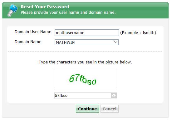 Resetting a Forgotten Password If you have forgotten your Math password, you can reset it after verifying your identity one of these ways: 1.