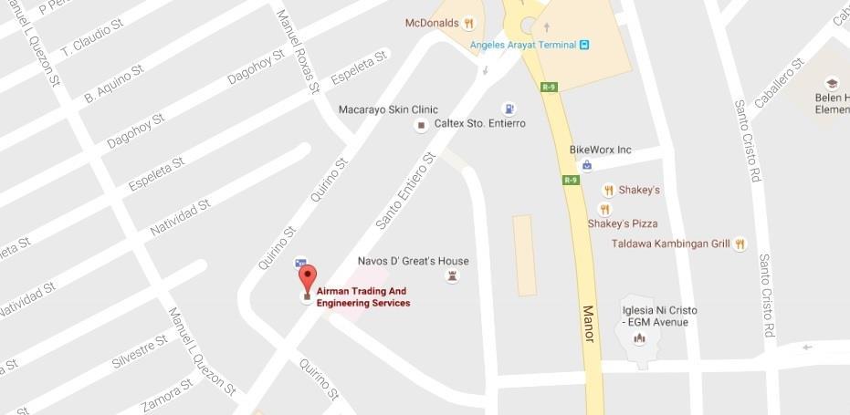 Location Our office and warehouse is located at No. 2418 Sto. Entierro, Sto. Cristo, Angeles City, 2009 Philippines. You may contact us at the following numbers: Tel.
