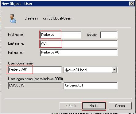 21. Provide for the new user First Name (example Kerberos ),