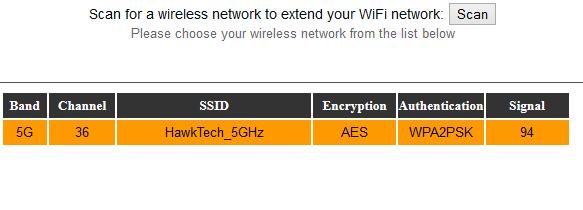 (6) The next page will allow you to choose a 5GHz network you want to connect. If you do not want to repeat a 5GHz network, you can click skip on the bottom of the page.